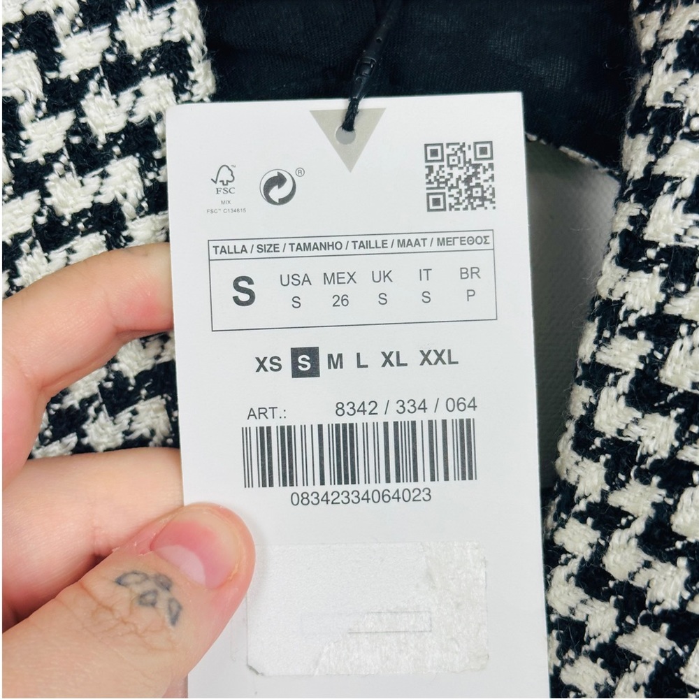 ZARA Tweed Houndstooth Lace Up Open Back Preppy Academia Blazer Mini Dress S - Picture 14 of 16